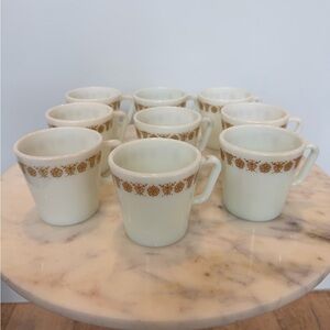 VTG Pyrex Mugs Butterfly Gold 9 Pc
